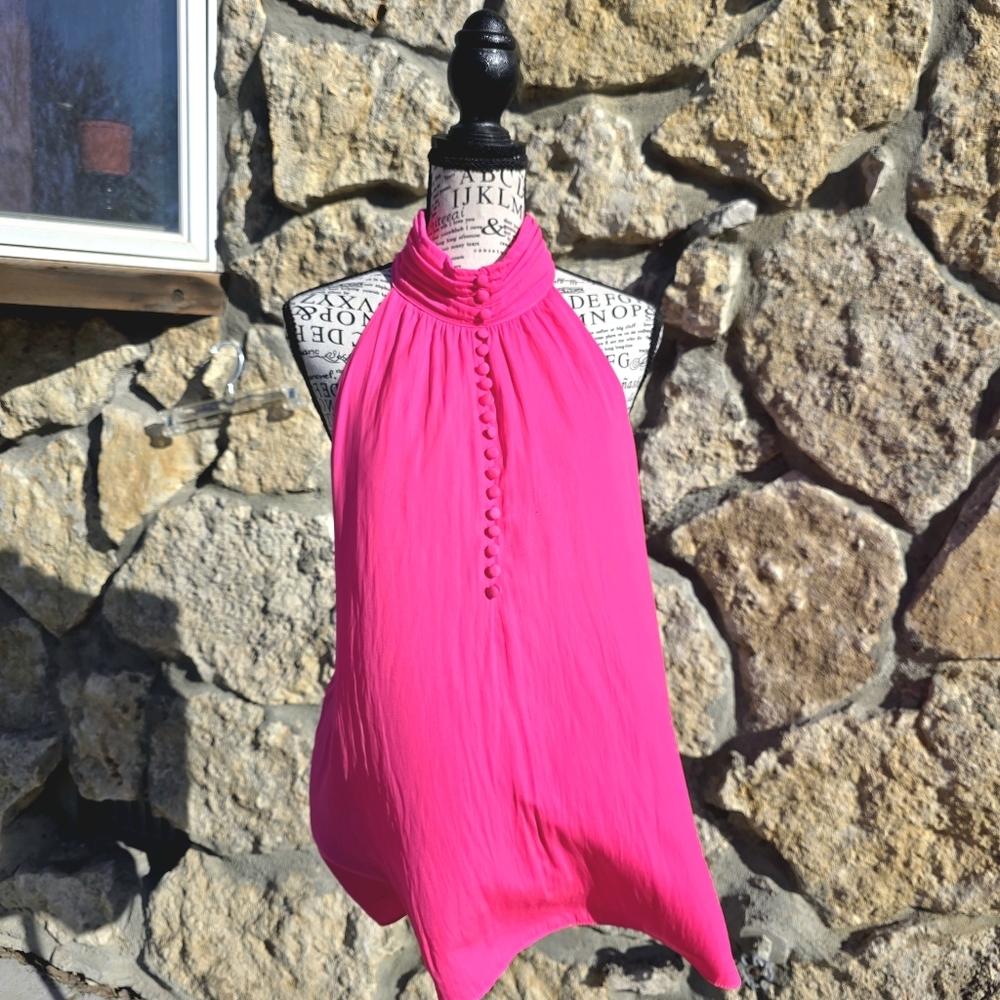 LILLY PULITZER KRISTINE PINK TANGO HALTER TOP BLOUSE BARBIE BARBIECORE Med $138